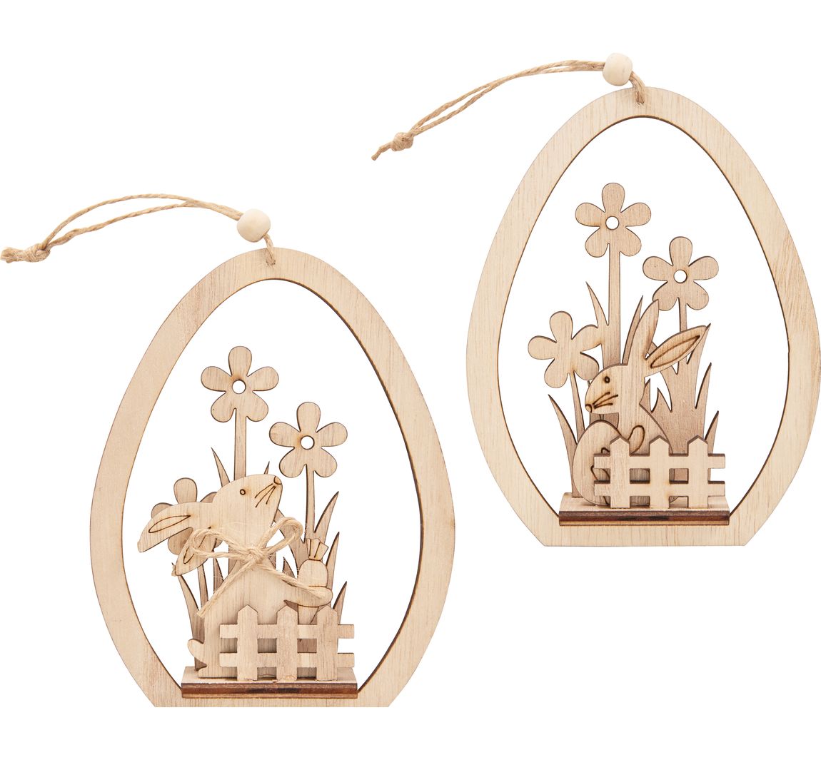 VBS Holz-Steckmotiv Ei-Anhänger "Hase mit Möhre und Ei", 2er-Set