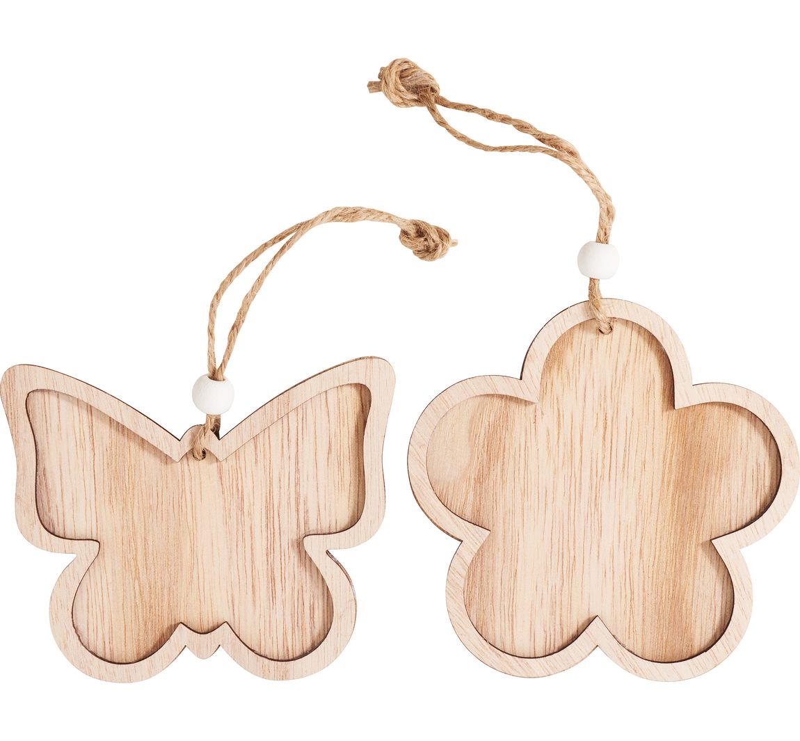 VBS Holz-Anhänger mit Rahmen "Blume und Schmetterling", 2er-Set