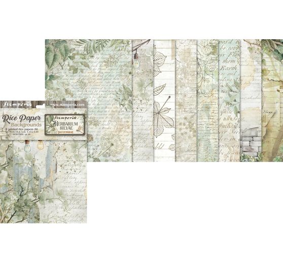 Motif straw silk backgrounds "Herbarium Silvae", set of 8