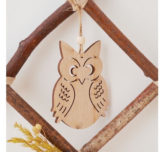 VBS Wooden decoration pendant "Hedgehog, owl and maple leaf"