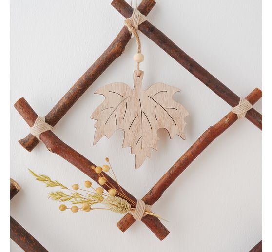 VBS Wooden decoration pendant "Hedgehog, owl and maple leaf"