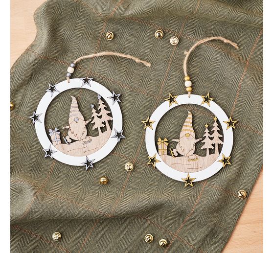 VBS Wooden decoration pendant "Gnome", set of 2