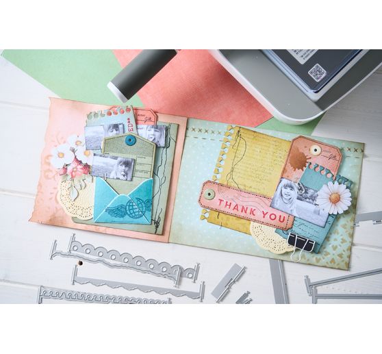 Sizzix Framelits Punching template and Clear Stamps "Tag It by 49 & Market"