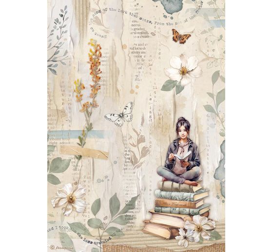 Motif straw silk "Secret Diary - Books"