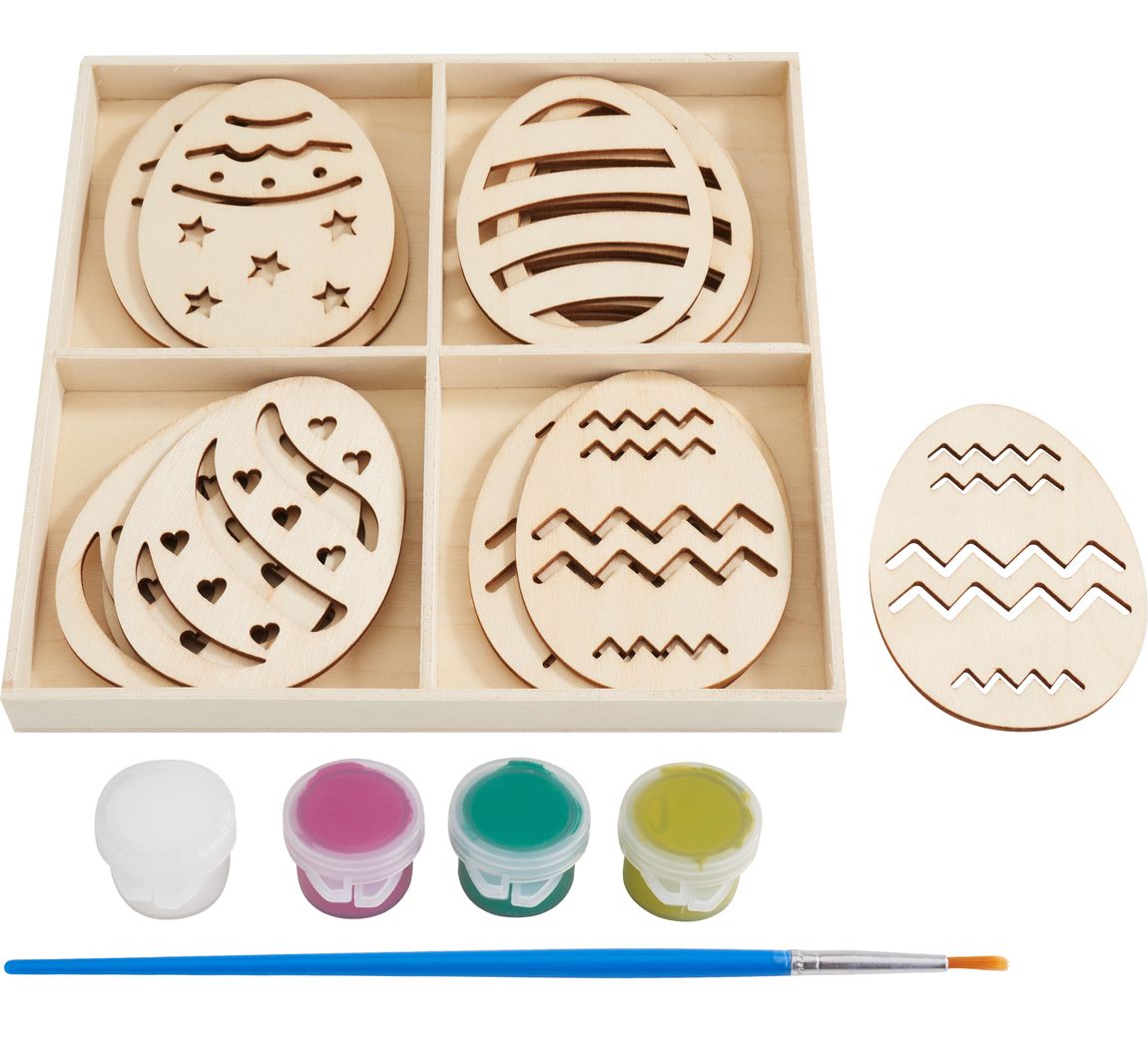 VBS Holzmotive "Eier" mit Farbe und Pinsel