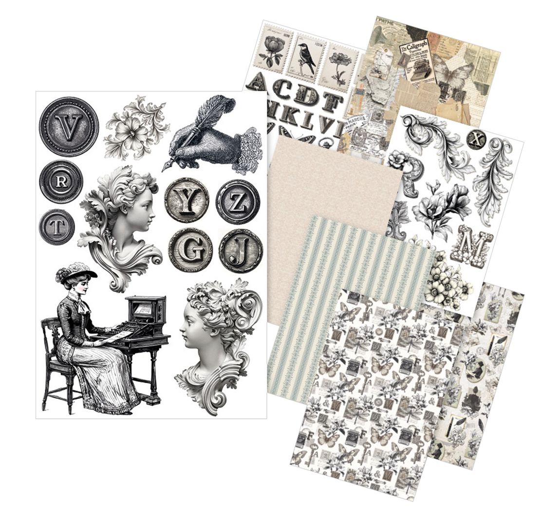 Motiv-Strohseiden Sortiment "Typographic", 8er-Set