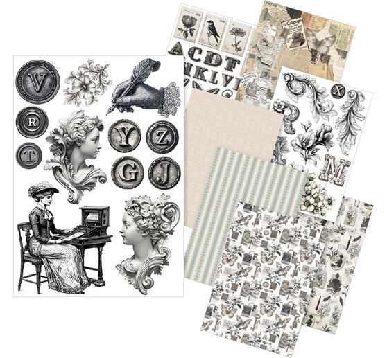 Motif straw silk assortment "Typographic", set of 8