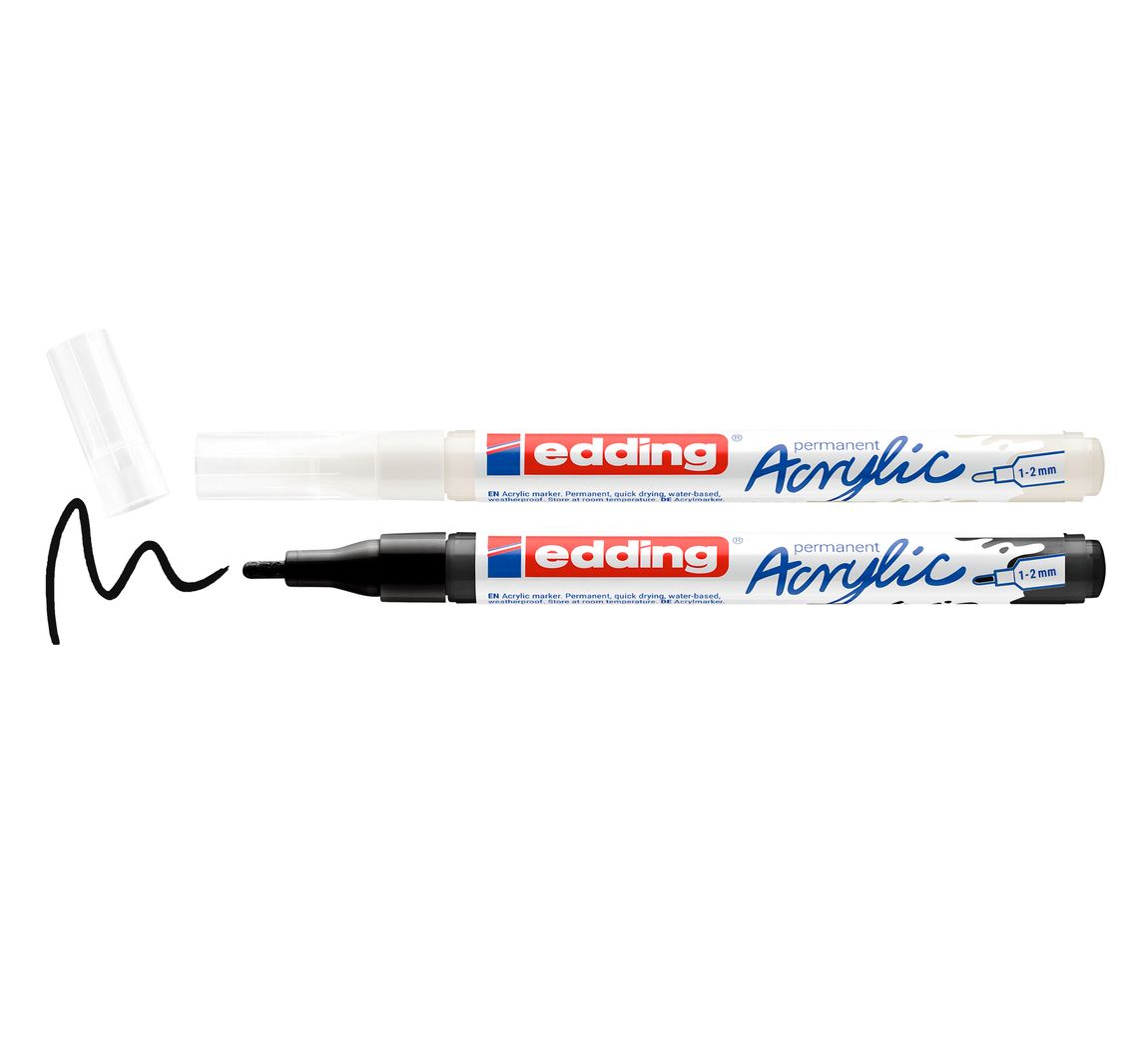 edding 5300 Acrylic "Acrylmarker - Schwarz/Weiß", Fein, 2er-Set