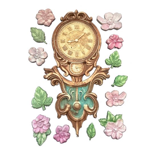 Silikonform A5 "Gardens of Time", Clock and Flowers