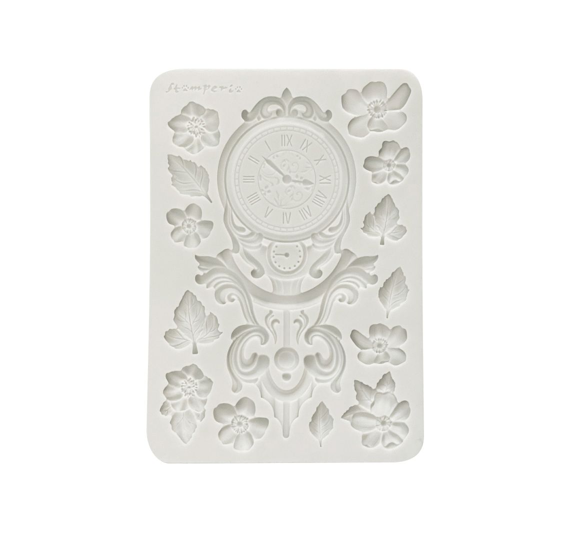 Silikonform A5 "Gardens of Time", Clock and Flowers