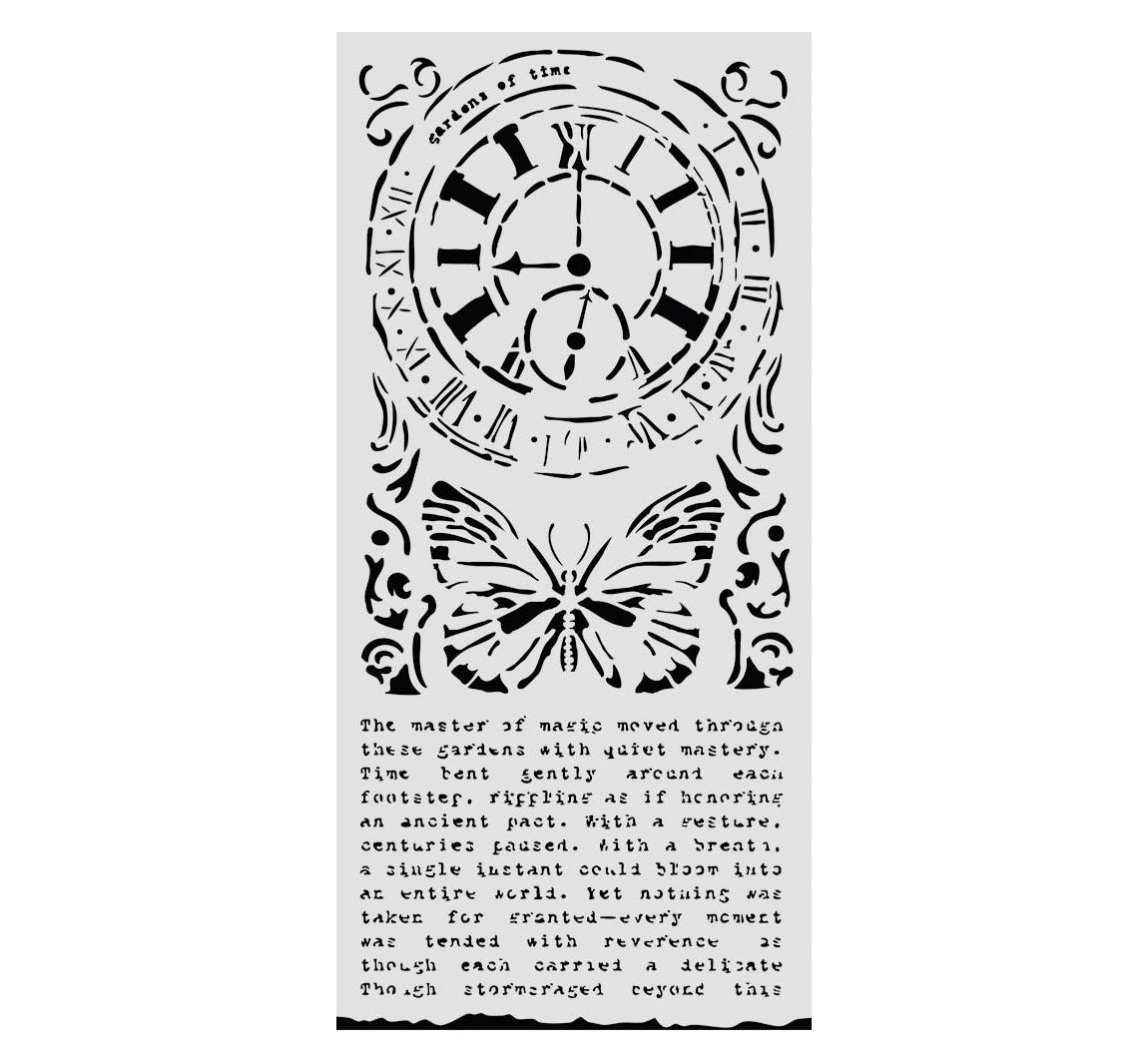 Schablone "Gardens of Time - Clock and Butterfly"