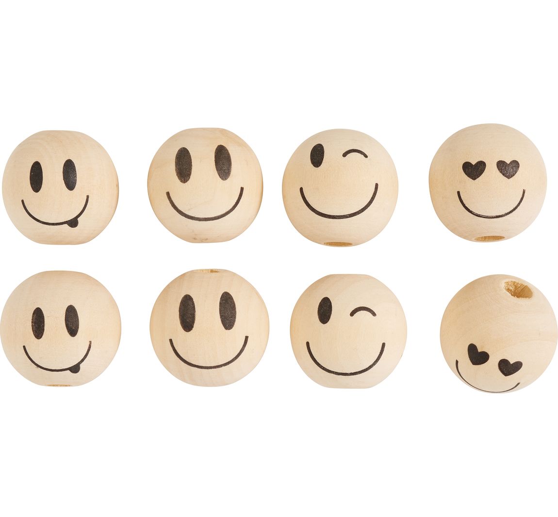 Holzköpfe "Smile", Ø 2,5 cm, 8er-Set
