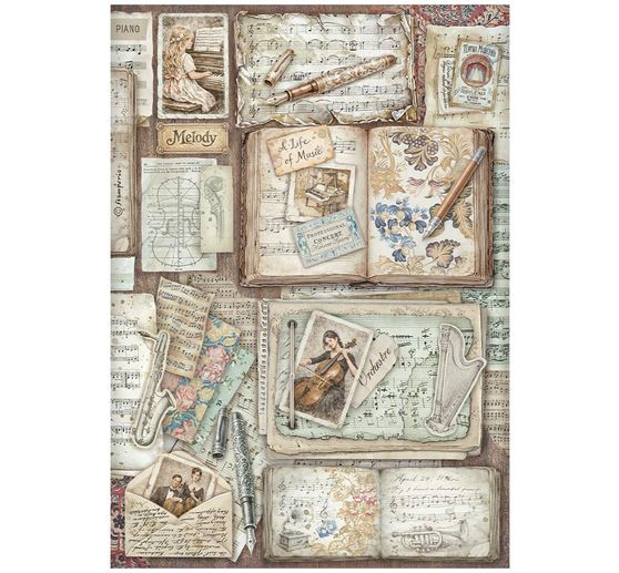 Stamperia Motif straw silk assortment "Symphony", DIN A4, set of 6