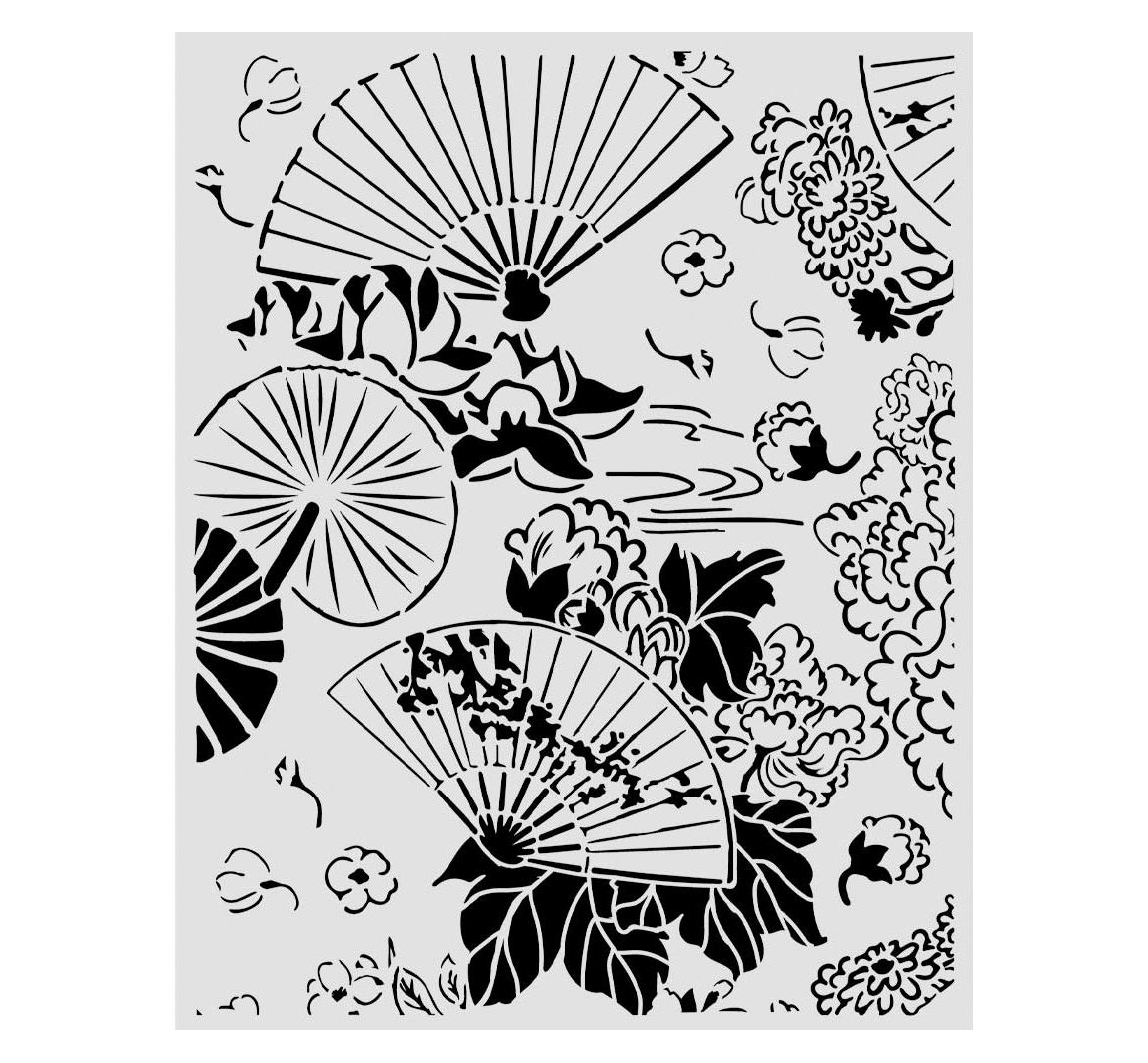 Stamperia Schablone "Oriental Garden - Fans", 20 x 25 cm
