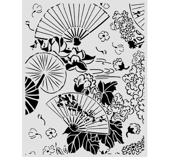 Stamperia Schablone "Oriental Garden - Fans", 20 x 25 cm