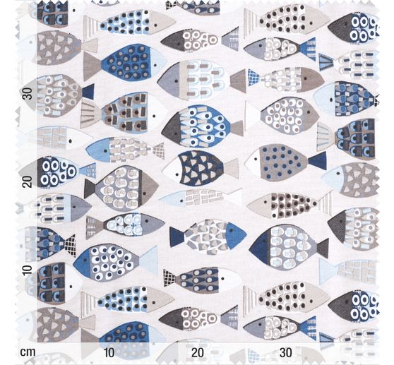 Dekostoff Leinenoptik "Fische Blau"