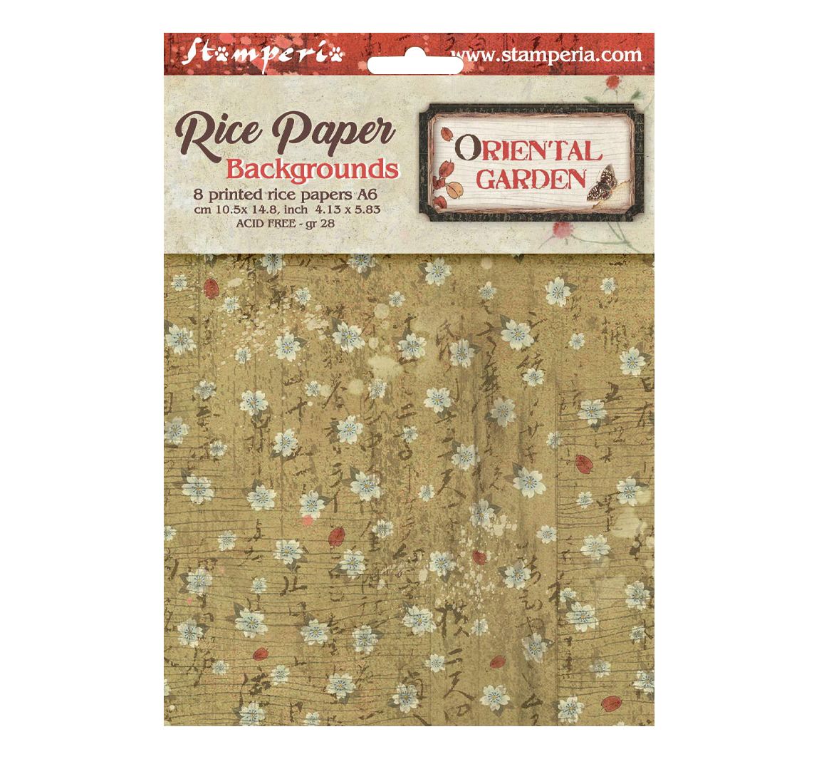 Stamperia Motiv-Strohseide Backgrounds "Oriental Garden", DIN A6, 8er Set