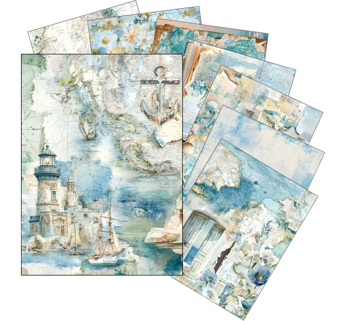 Ciao Bella Motiv-Strohseiden Sortiment "Edge of the Ocean", 8er-Set