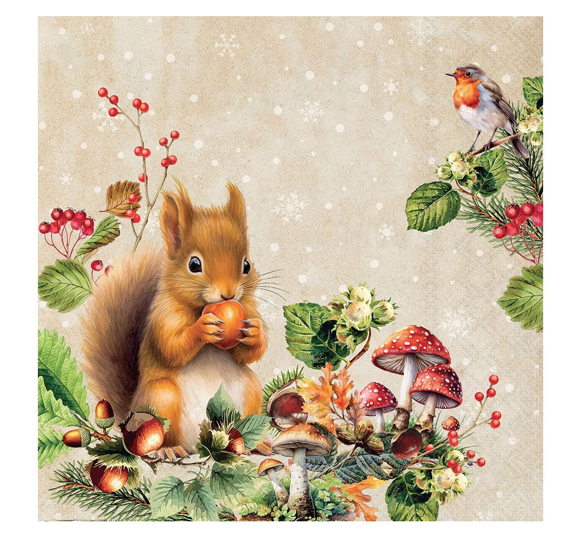 Serviette "Eichhörnchen mit Haselnuss"