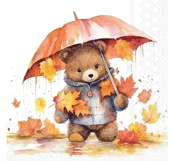 Serviette "B&auml;r mit Regenschirm"