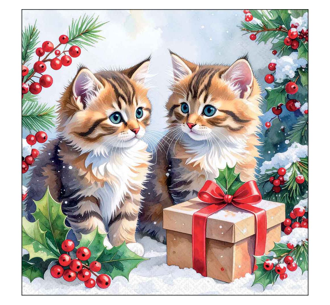 Serviette "Katzen mit Geschenk"