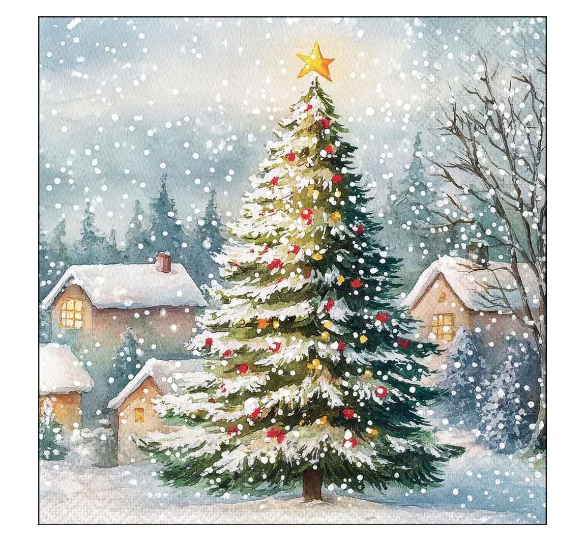Serviette "Weihnachtsbaum im Schnee"