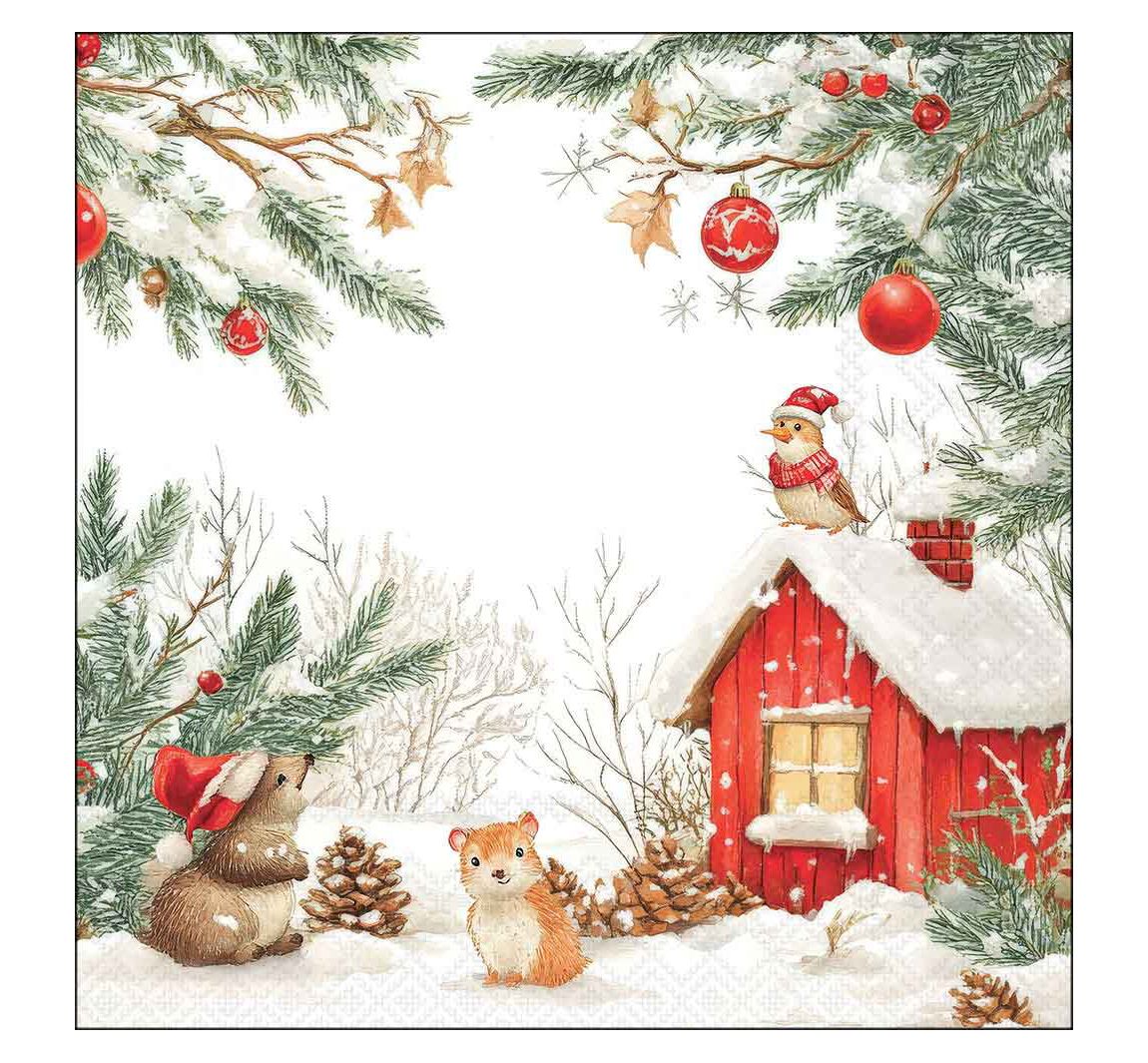 Serviette "Hütte im Winterwald"