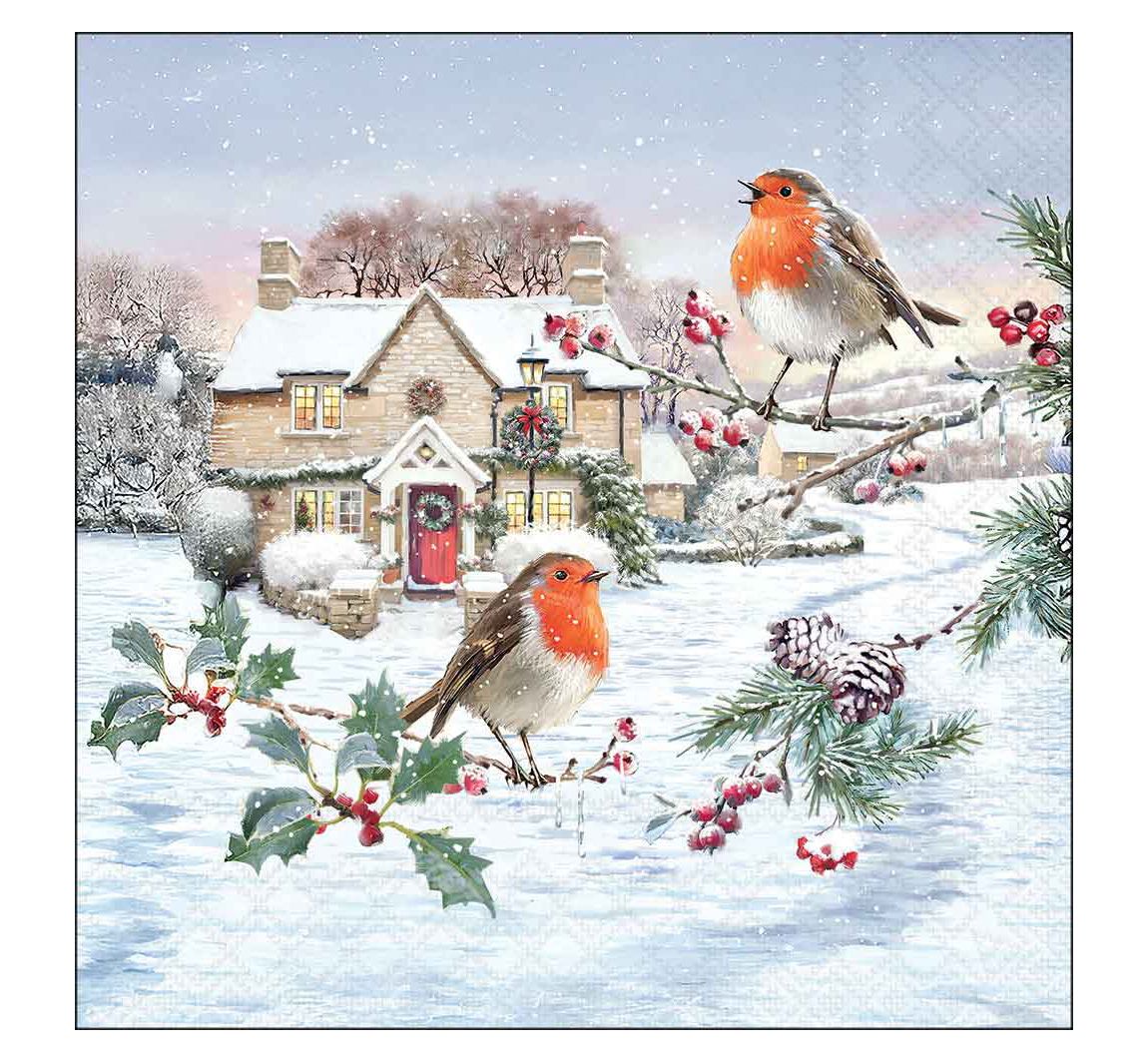 Serviette "Rotkehlchen im Winter"