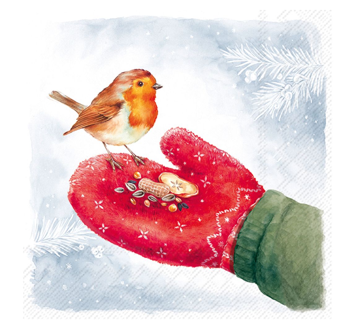Serviette "Feeding Robin"