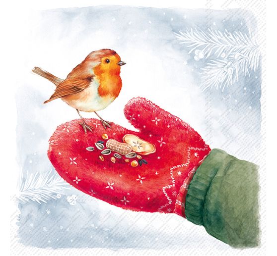 Serviette "Feeding Robin"
