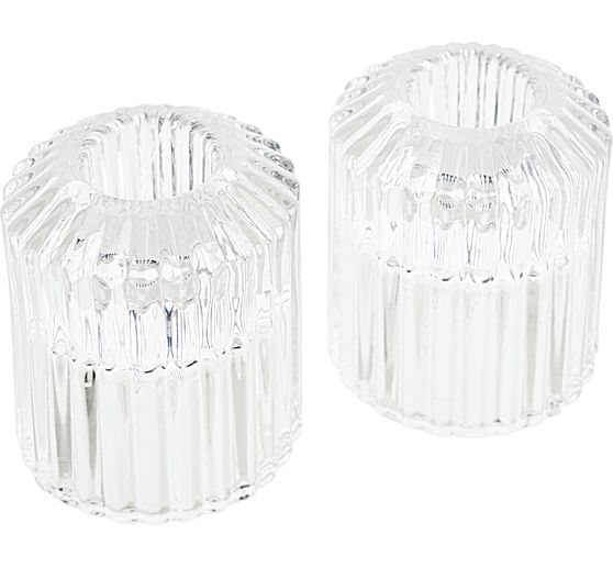 VBS Glas Kerzen- Teelichthalter, geriffelt, beidseitig nutzbar, 2 St&uuml;ck