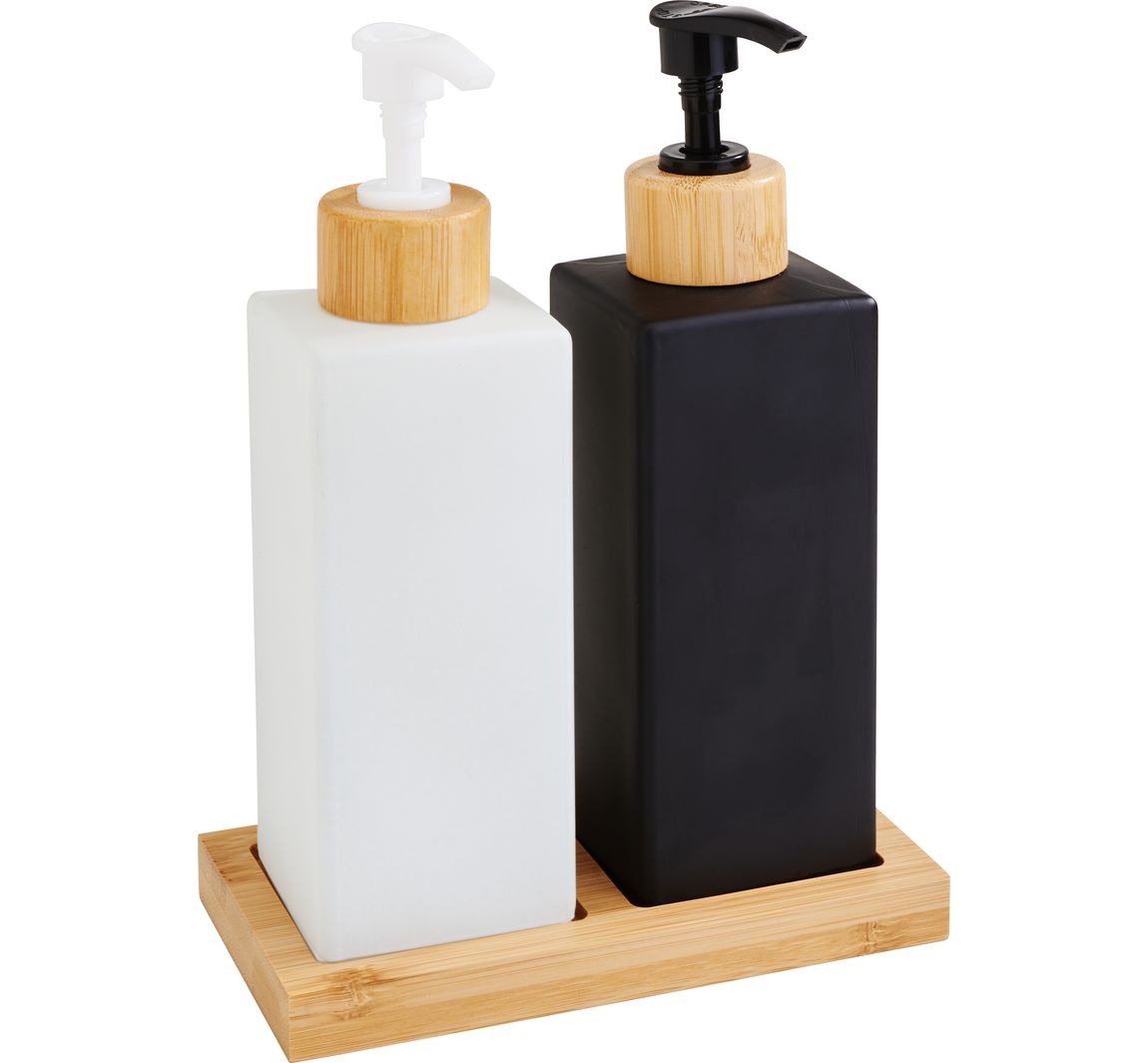VBS Seifenspender-Set "Black & White", mit Bambus-Tablett