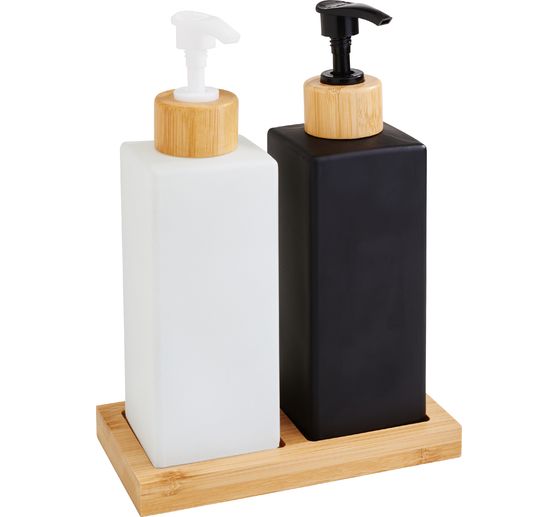 VBS Soap dispenser set &ldquo;Black & White&rdquo;, with bamboo tray