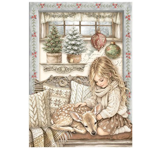 Stamperia Motiv-Strohseiden Sortiment "White Christmas", DIN A6, 8er Set