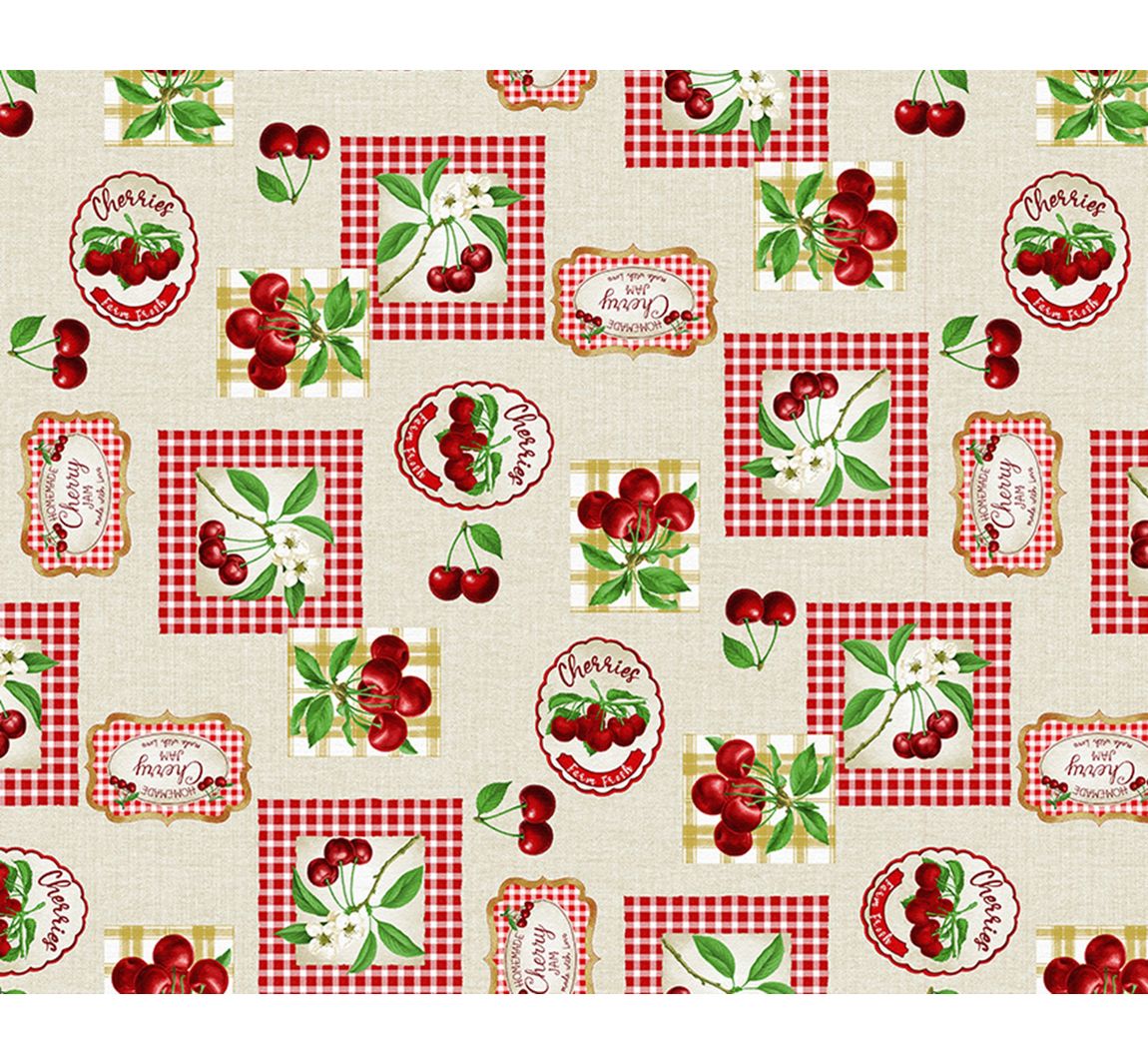 Motiv-Stoff Leinenoptik "Cherries"