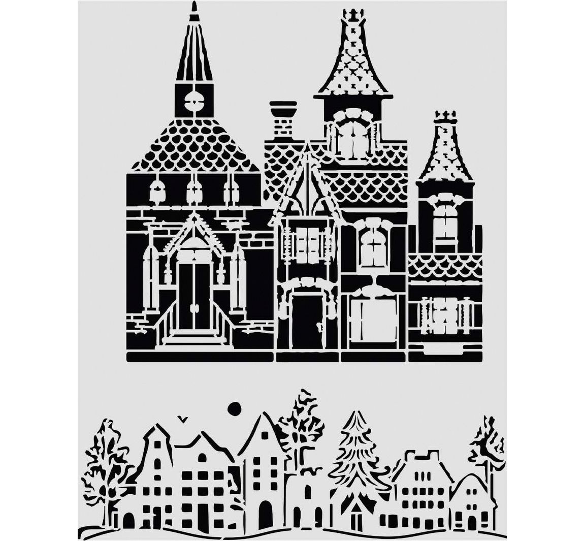 Stamperia Schablone "Christmas House", 20 x 25 cm