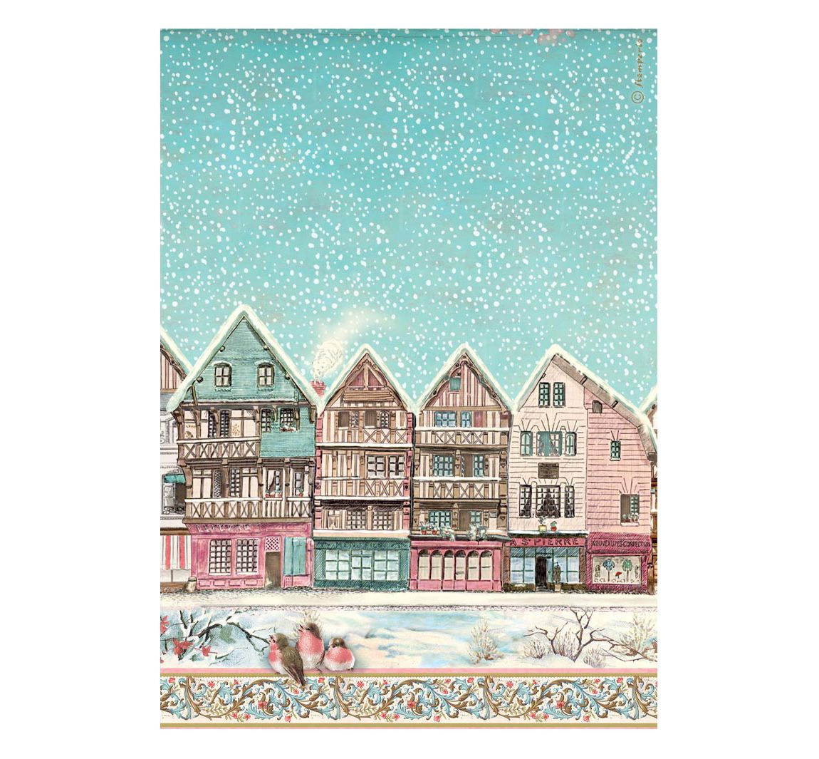 Stamperia Motiv-Strohseide "Winter Magic - Village"
