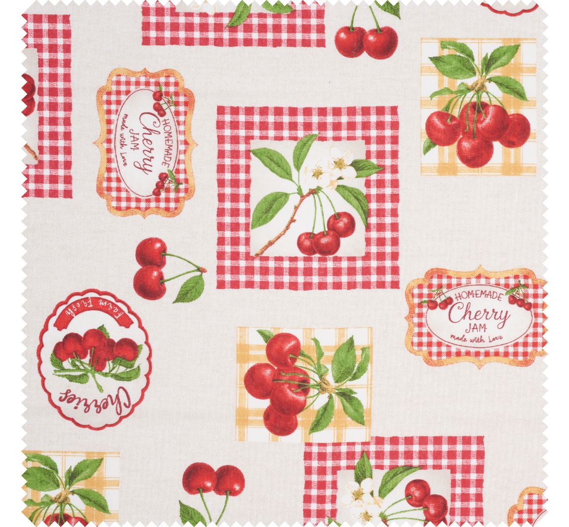 Motiv-Stoff Leinenoptik "Cherries"