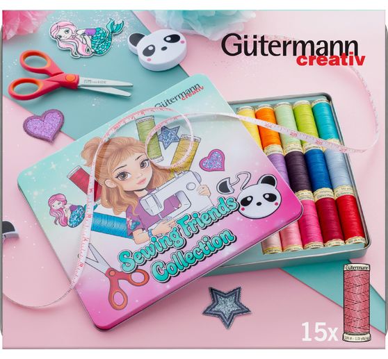 G&uuml;termann Sewing Friends Collection Box, N&auml;hgarnset 15 x 100 m, inkl. Zugeh&ouml;r