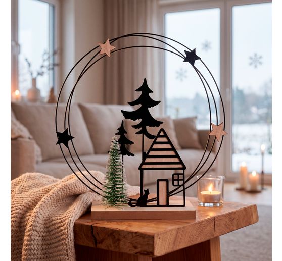 VBS Decorative metal ring "Winter forest with house"