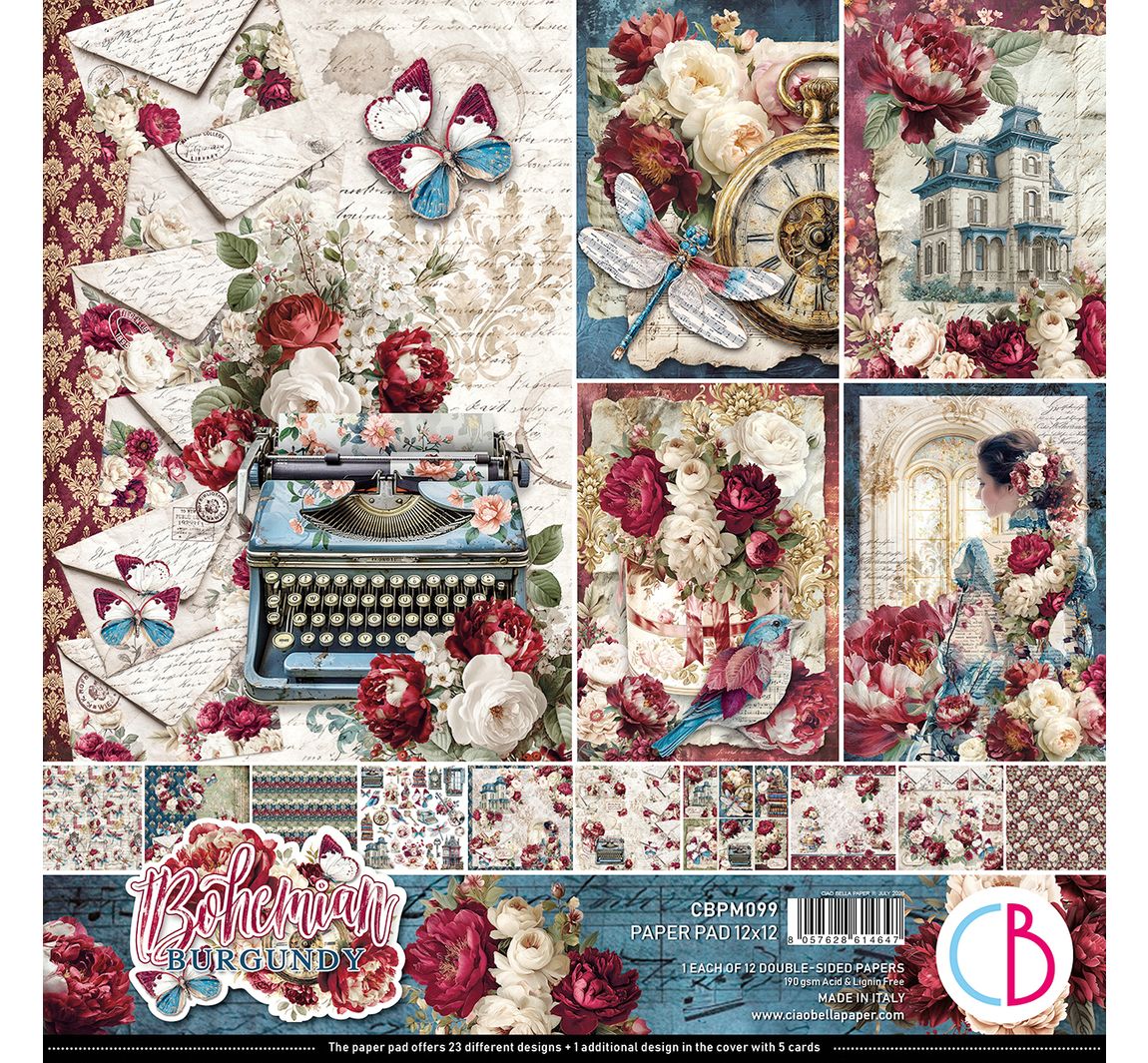 Ciao Bella Scrapbook-Papier "Bohemian Burgundy"