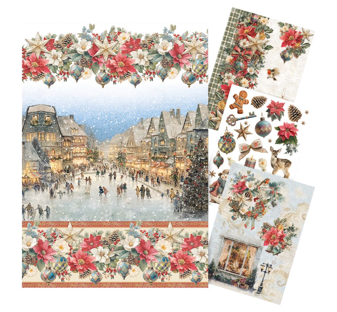 Ciao Bella Motiv-Strohseiden Sortiment "Merry & Bright", 4er-Set