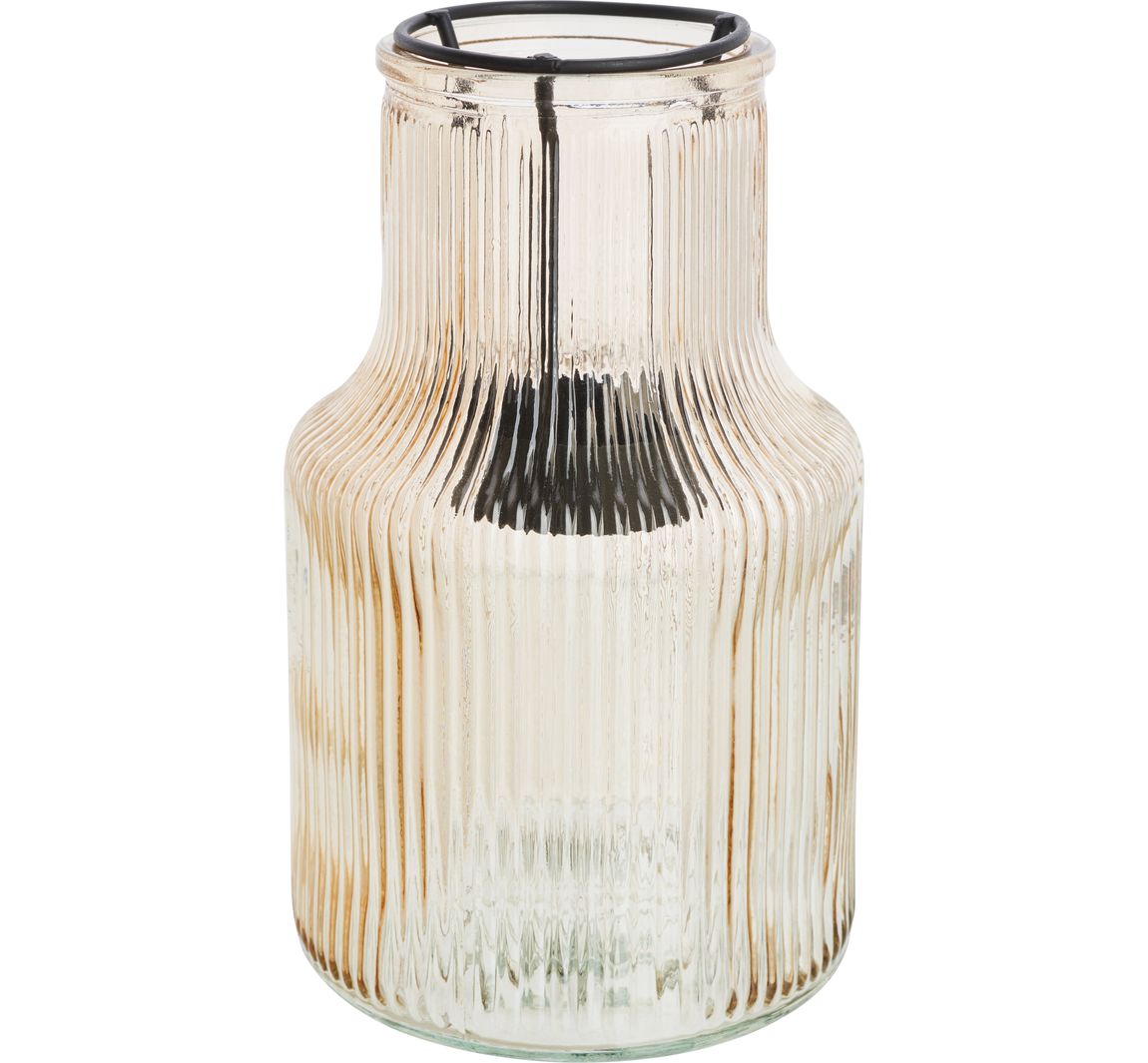 VBS Windlicht-Glas mit Metalleinsatz für Teelicht, Taupe