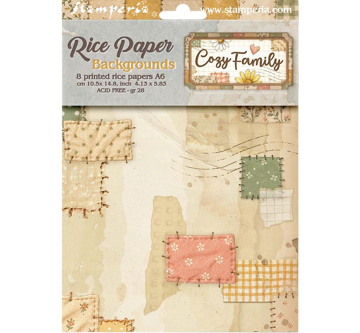 Stamperia Motiv-Strohseide Backgrounds "Cozy Family", DIN A6, 8er Set