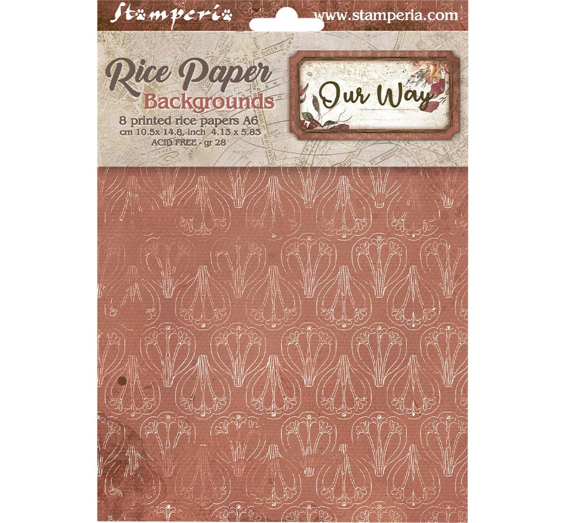 Stamperia Motiv-Strohseide Backgrounds "Our Way", DIN A6, 8er Set