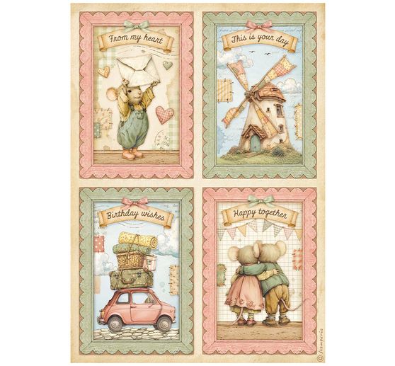 Stamperia Motiv-Strohseiden Sortiment "Cozy Family", DIN A4 , 6er-Set