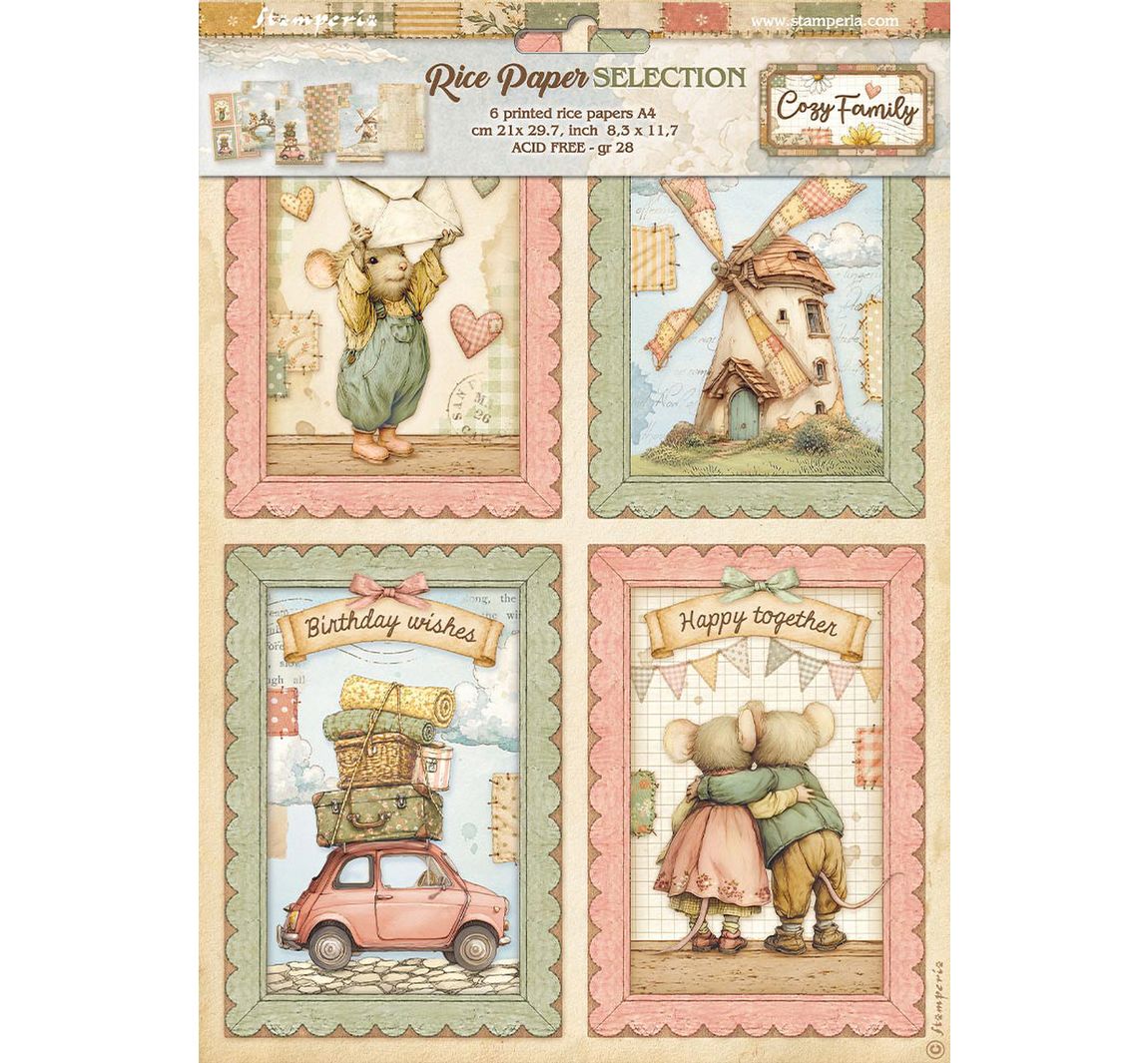 Stamperia Motiv-Strohseiden Sortiment "Cozy Family", DIN A4 , 6er-Set