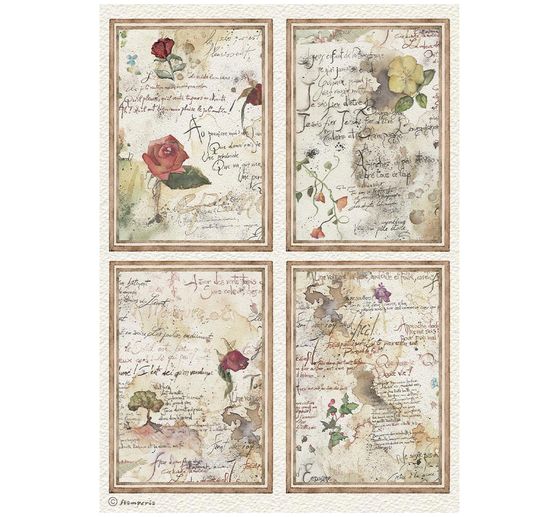 Stamperia Motiv-Strohseiden Sortiment "Flowers and Poems", DIN A4 , 6er-Set