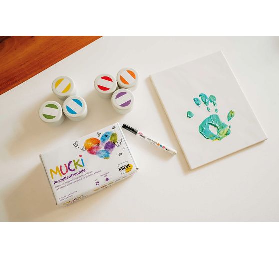 MUCKI Porzellan-Fingerfarbe + Marker "Porzellanfreunde", 6 x 50 ml