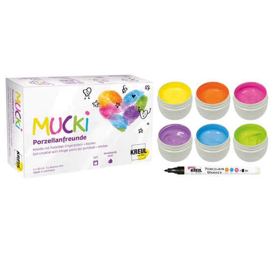 MUCKI Porzellan-Fingerfarbe + Marker "Porzellanfreunde", 6 x 50 ml